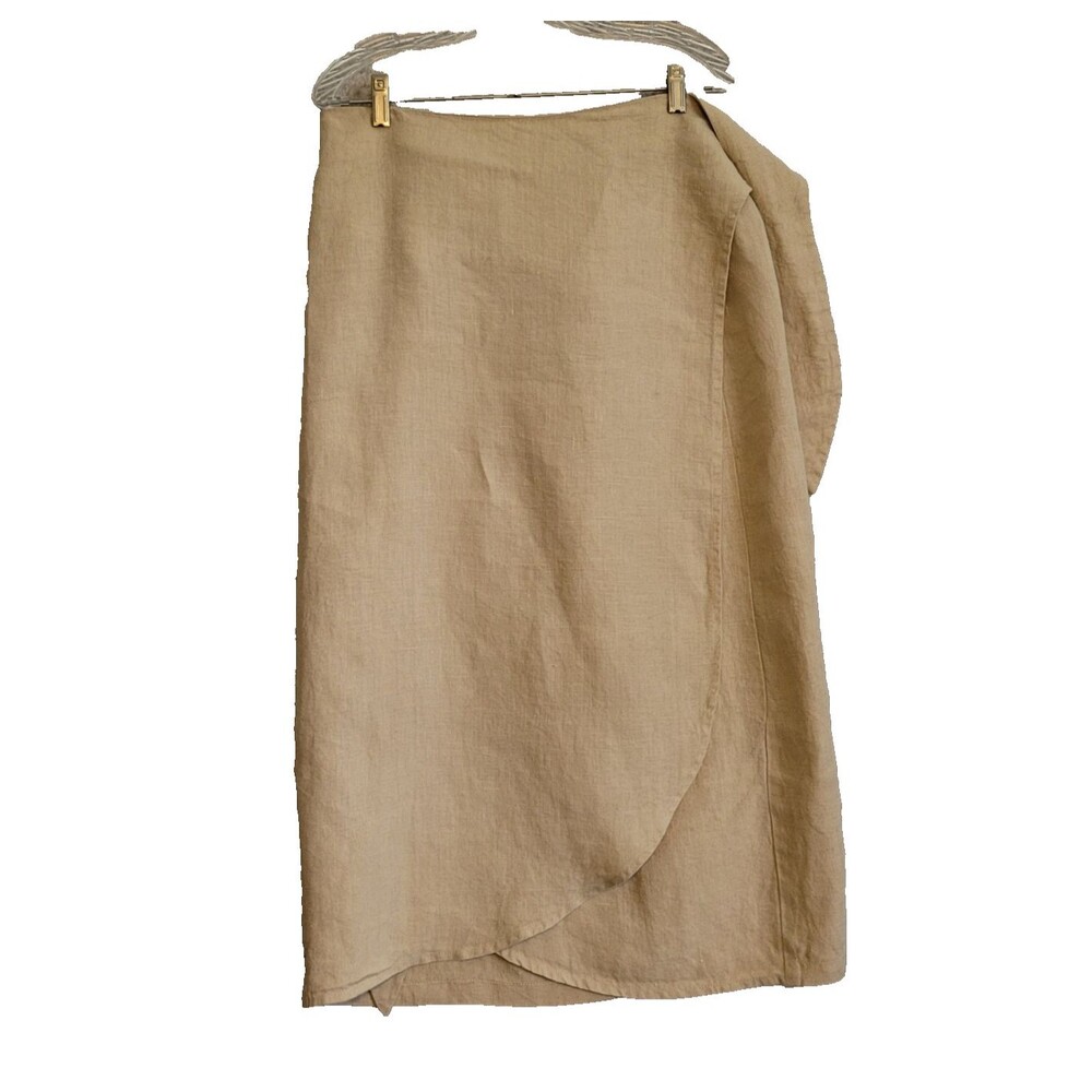 Vetta Skirt Large Beige Linen Wrap Midi Tie Waist Casual Laugen Look Travel